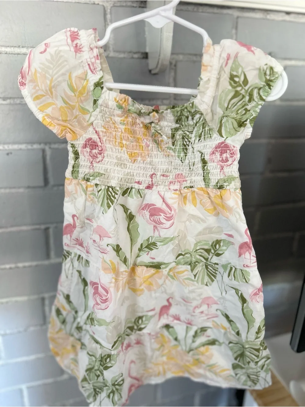 The Children's Place White Floral & Pink Flamingo Smocked Dress